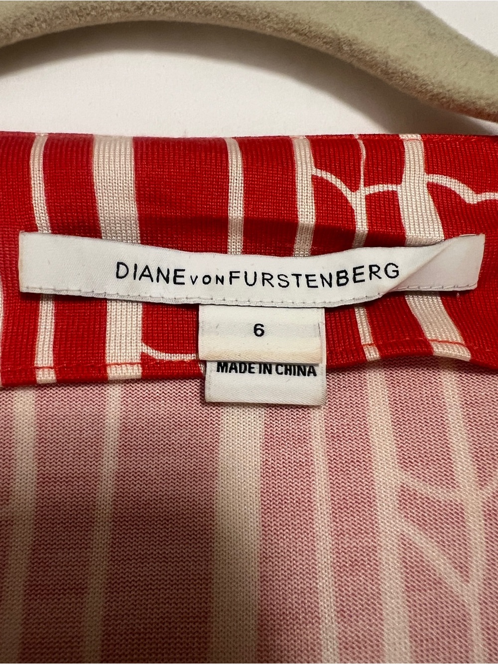 Diane Von Furstenberg Red and White Printed Wrap Dress - Picture 2 of 3
